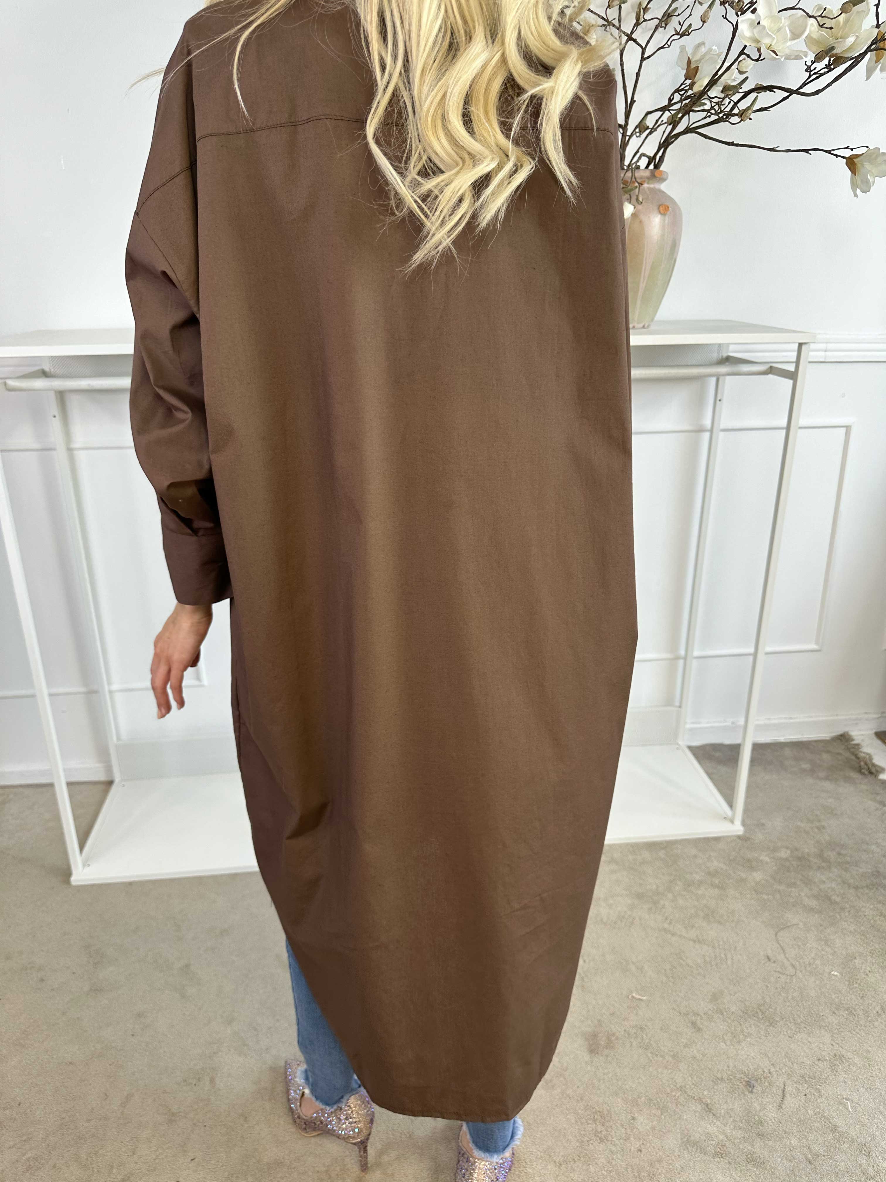 Ceylan - Lang plain skjortekjole i bomuld